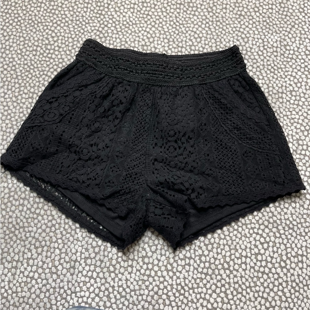 Black Crochet shorts w/elastic Waistline Size S Casual Summer Beach Shorts